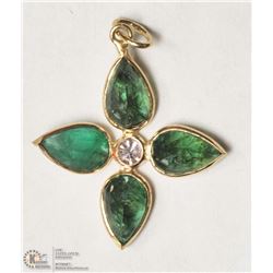 24- 14KT YELLOW GOLD  EMERALD & DIAMOND PENDANT