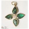 Image 2 : 24- 14KT YELLOW GOLD  EMERALD & DIAMOND PENDANT