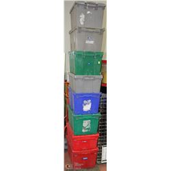 STACK OF 8 PLASTIC TOTES