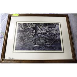 FRAMED LOON PICTURE BY RANKIN 21"X25"