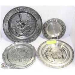 4 VINTAGE MADE IN NORWAY PEWTER WALL PLATES -