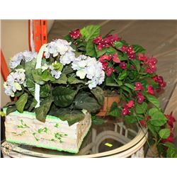 PAIR OF DECORATIVE SILK FLOWERS IN BASKETS