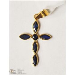 37- 18KT YELLOW GOLD SAPPHIRE CROSS PENDANT