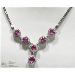 48- STERLING SILVER RUBY & CUBIC ZIRCONIA NECKLACE