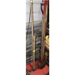 2 BUNDLES OF YARD TOOLS, BRANCH CUTTER, SHOVEL