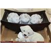 Image 1 : STONE DOG ORNAMENT & 3 FROGS IN BASKET