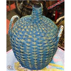 3 HANDLED BLUE DEMI-JOHN WINE JUG 22"X14"