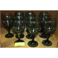 SET OF 10 CRYSTAL GREEN GLASS WINE GLASSES