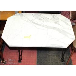 MARBLE AND WROUGHT IRON SIDE TABLE