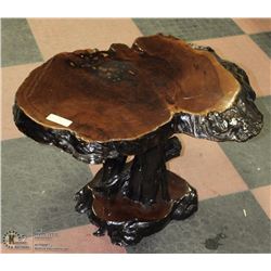 BURL WOOD END TABLE WITH SEASHELL INLAY