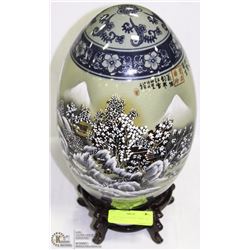 LARGE HAND PAINTED ORIENTAL SCENE EGG