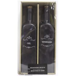 NEW TUNDRA STONEWARE CRUETS - OIL & VINEGAR -