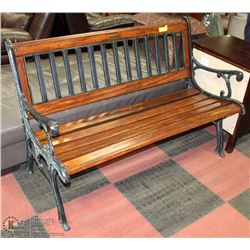 LARGE IRON AND WOOD OUTDOOR BENCH