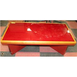 VINTAGE RETRO WOOD WITH RED GLASS COFFEE TABLE