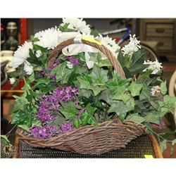 PAIR OF DECORATIVE SILK FLOWERS IN BASKETS