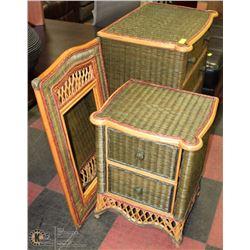 3PC WICKER BEDROOM SET INCL DRESSER: 30"X34"X22"H,