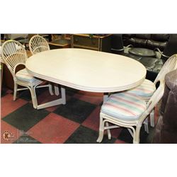 ROUND WHITE WOOD DINING TABLE W/ LEAF & 4 CHAIRS