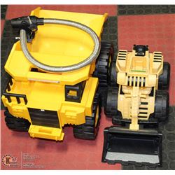 BOX OF PLASTIC TOY DIGGER, DUMP TRUCK ETC