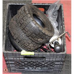 BUCKET WITH ASSORTED GARAGE MISC. INCL PLASTIC,