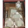 Image 1 : 9PC SILVER LEAF VANITY AND SHOWHOME DECOR INCL