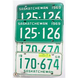 2 SETS OF SASKATCHEWAN LICENSE PLATES YEARS 68 &69