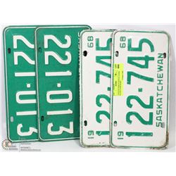 2 SETS OF SASKATCHEWAN LICENSE PLATES YEARS 68 &69