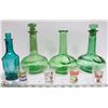 Image 1 : LOT OF GREEN DECANTERS, AVON BOTTLE AND 4 SHOT
