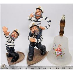 SET OF 2 SAILOR SCULPTURES W/MUSICAL GLASS BELL