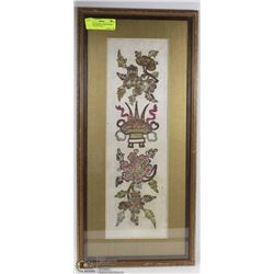 ANTIQUE FRAMED EMBROIDERED SATIN CLOTH 11X24