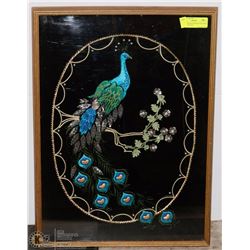 HAND CRAFTED APPLIQUE PEACOCK DESIGN PICTURE