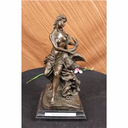 Nude Woman and Swan Statue on Marble Base Sculpture