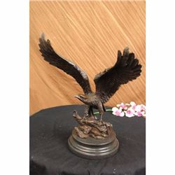 Hawk American Bald Eagle Bronze Statue on Marble Base Figurine