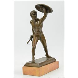 Roman Gladiator Bronze Statue on Marble Base Sculpture
