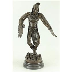 Indian Native American Warrior Bronze Statue on Marble Base Sculpture