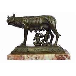 Romulus Bronze Sculpture With Rose Marble Base Figurine
