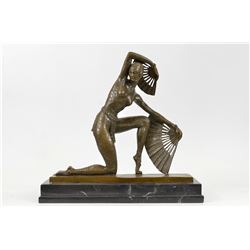 Fan Dancer Bronze Sculpture on Marble Base State