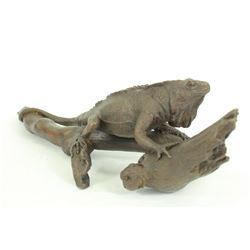 Iguana on Tree Branch Bronze Sculpture