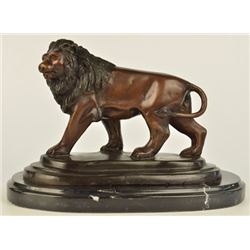 African Cat Wild Safari Lion Bronze Statue on Marble Base Sculpture