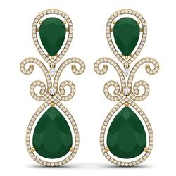 31.6 CTW Royalty Emerald & VS Diamond Earrings 18K Yellow Gold - REF-445X5T - 39542