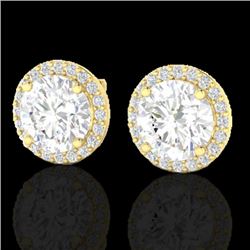 3.50 CTW Halo VS/SI Diamond Micro Pave Earrings Solitaire 18K Yellow Gold - REF-942K5R - 21490