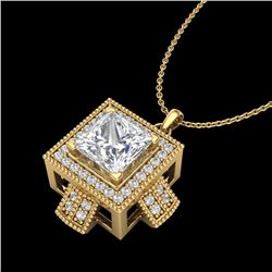 1.46 CTW Princess VS/SI Diamond Micro Pave Necklace 18K Yellow Gold - REF-418W2H - 37195