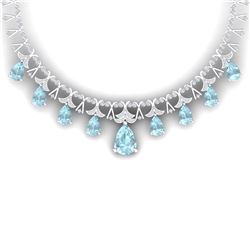 60.62 CTW Royalty Sky Topaz & VS Diamond Necklace 18K White Gold - REF-945X5T - 38709