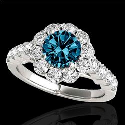 3 CTW SI Certified Fancy Blue Diamond Solitaire Halo Ring 10K White Gold - REF-296X9T - 33558