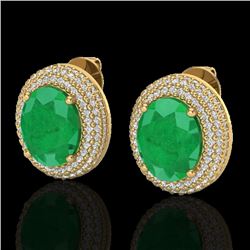 9.20 CTW Emerald & Micro Pave VS/SI Diamond Certified Earrings 18K Yellow Gold - REF-190M2F - 20224