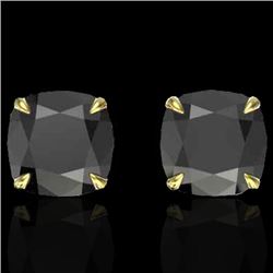 6 CTW Cushion Cut Black VS/SI Diamond Designer Stud Earrings 18K Yellow Gold - REF-141N8Y - 21736