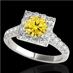 2.5 CTW Certified Si Fancy Intense Yellow Diamond Solitaire Halo Ring 10K White Gold - REF-354W5H - 