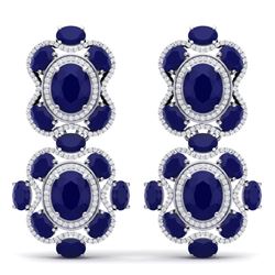 33.5 CTW Royalty Sapphire & VS Diamond Earrings 18K White Gold - REF-490N9Y - 39315