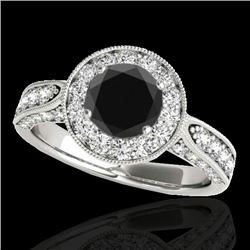2 2 CTW Certified Vs Black Diamond Solitaire Halo Ring 10K White Gold - REF-107M5F - 34498