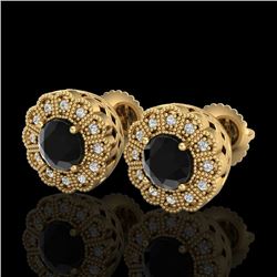 1.32 CTW Fancy Black Diamond Solitaire Art Deco Stud Earrings 18K Yellow Gold - REF-100K2R - 37837