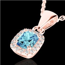 1.25 CTW Sky Blue Topaz & Micro VS/SI Diamond Certified Halo Necklace 10K Rose Gold - REF-27K3R - 22